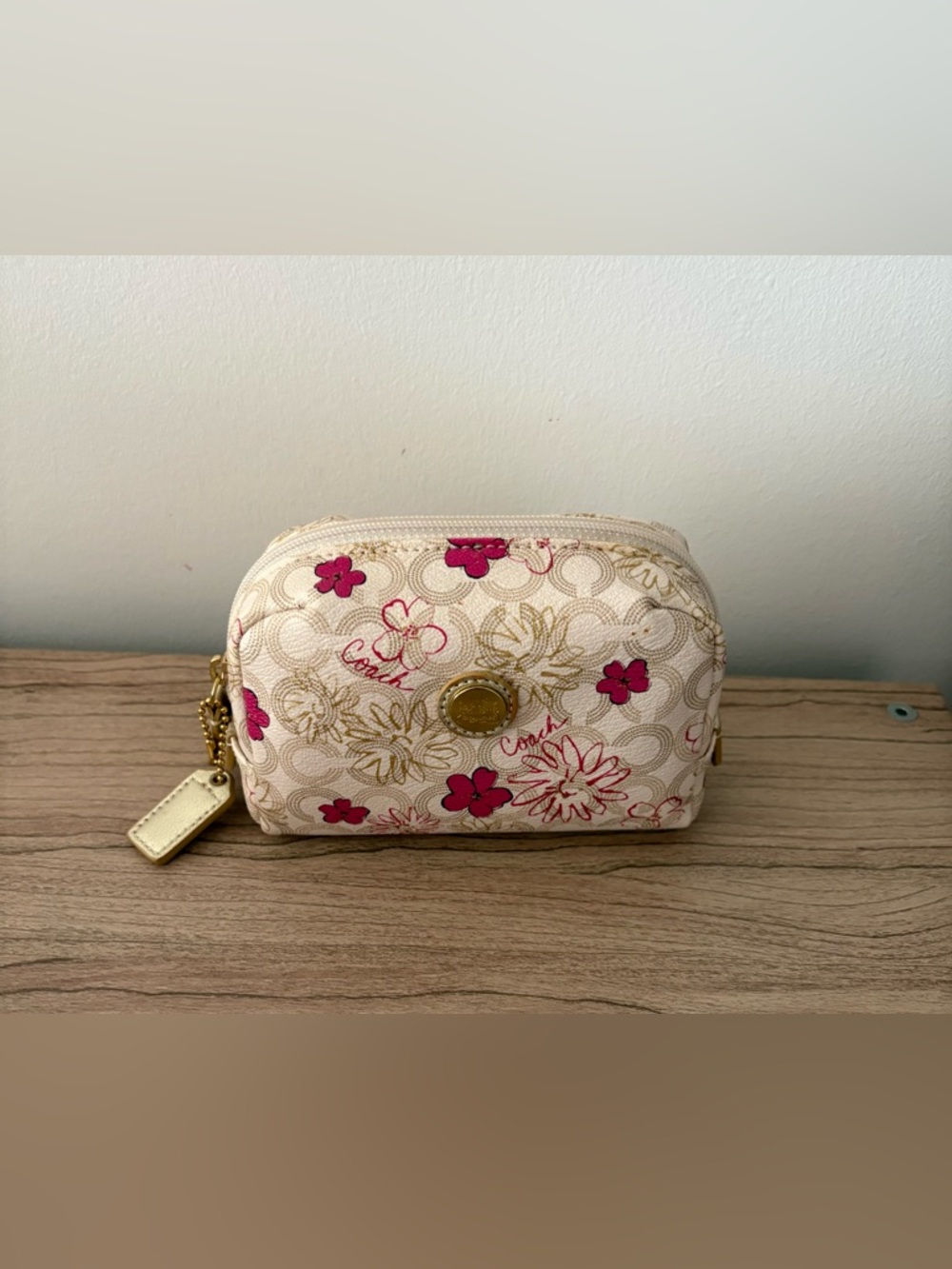 Coach Y2K Floral Cosmetic Pouch in Cream and Pink